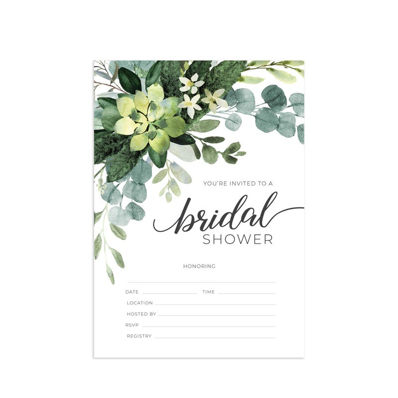 Canopy Street Lush Greenery Fill In The Blank Bridal Shower Invitation / 25 Floral Bridal Shower Invitations With Envelopes / 5" x 7" Bride To Be Flat Invite Cards/Made In The USA - Image 1